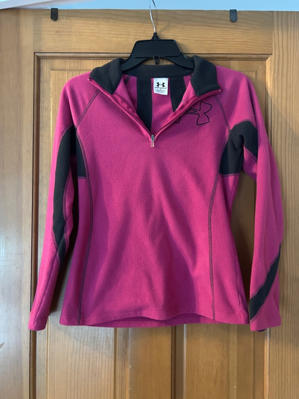 Under Armour Women's Magenta and Black Quarter-Zip Fleece Pullover